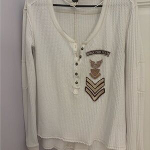 We The Free Cream Waffle Knit Henley Top